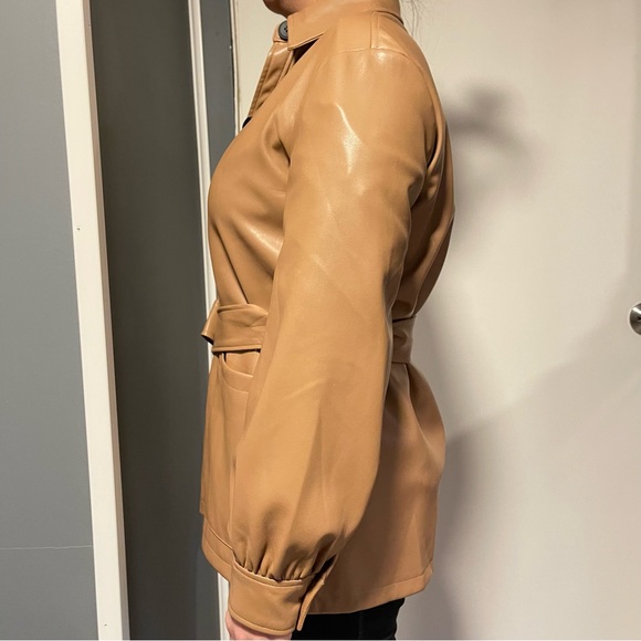 NWOT Truth By Republic Women’s Long Sleeve Faux Leather Jacket With Belt Size S - Picture 12 of 12